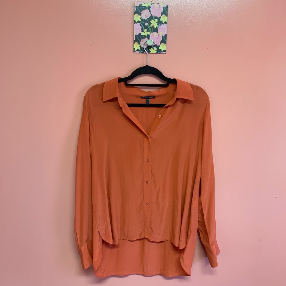 Eileen Fisher 100% silk button down blouse top